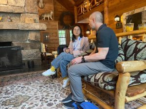 Man and woman speaking