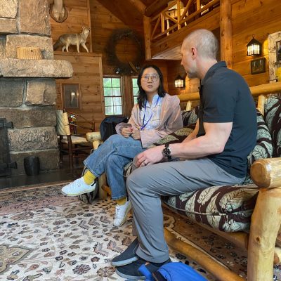 Man and woman speaking