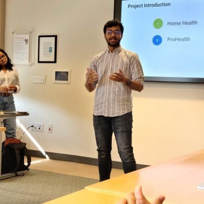 Student intern presenting final project